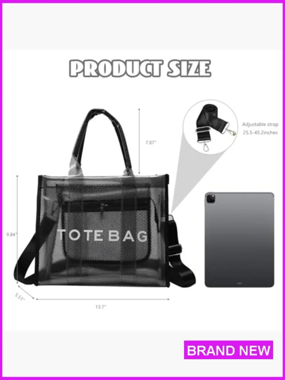 Clear Tote Bag for Women Large Mesh Beach PVC Crossbody Stadium Travel Sports